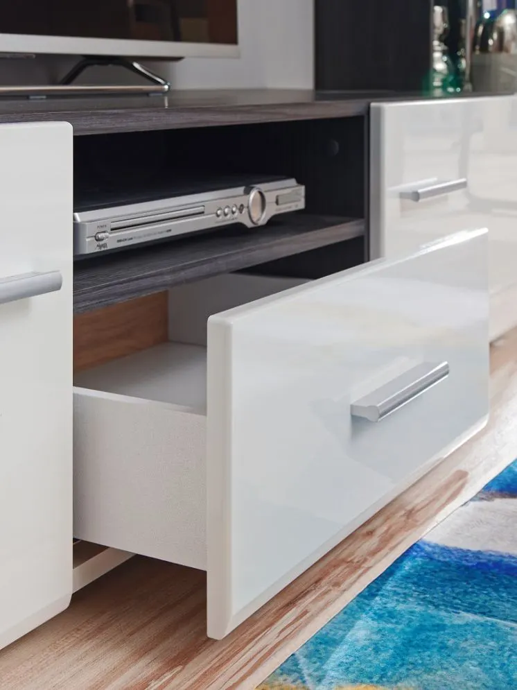 Meblościanka SOLIDO biała/sosna norweska czarna z podświetleniem LED | MIRAT. w stylu  kolekcja