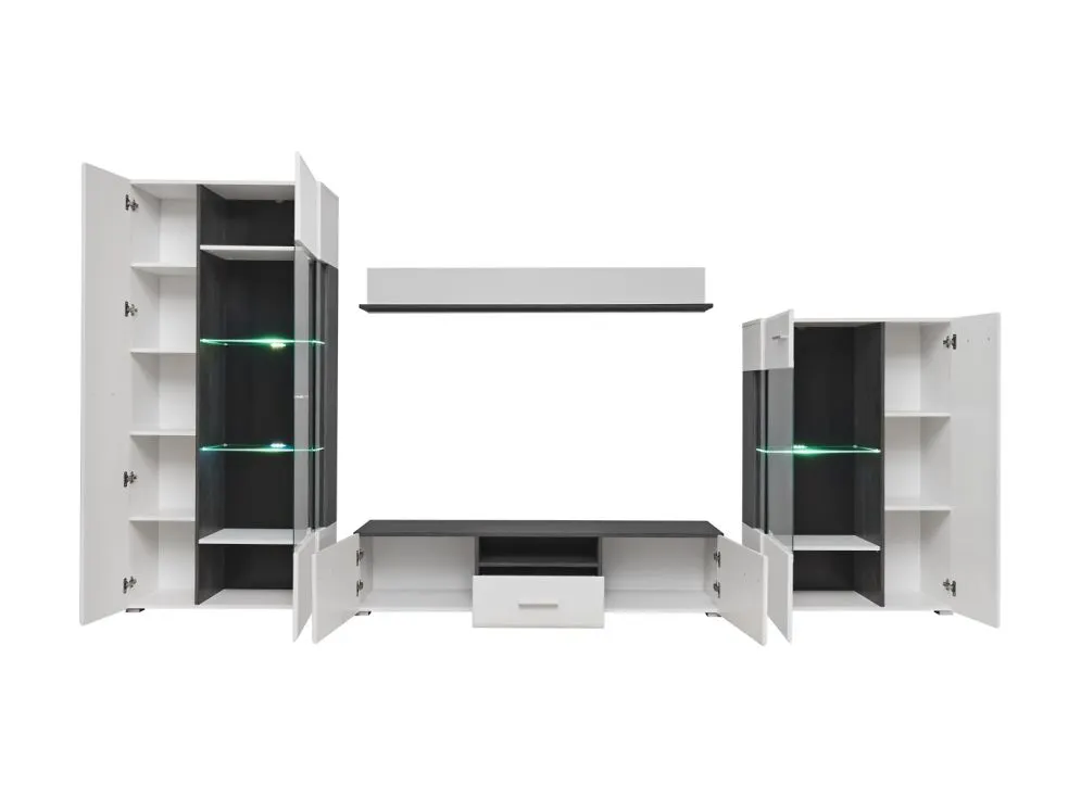 Meblościanka SOLIDO biała/sosna norweska czarna z podświetleniem LED | MIRAT. w stylu  kolekcja