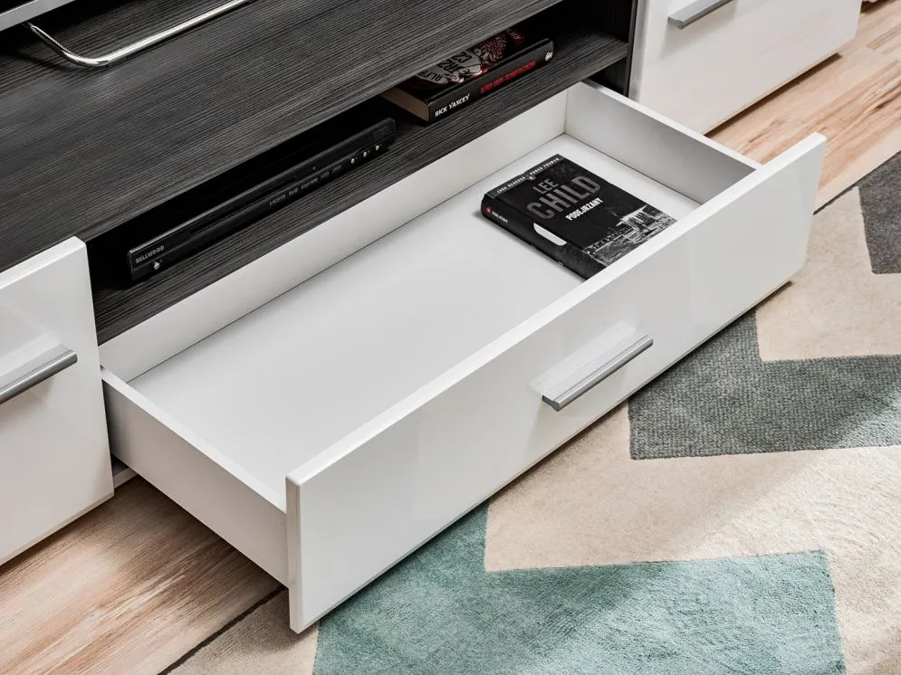 Meblościanka SOLIDO TWIN sosna czarna/biały połysk do salonu | MIRAT.  kolekcja SOLIDO