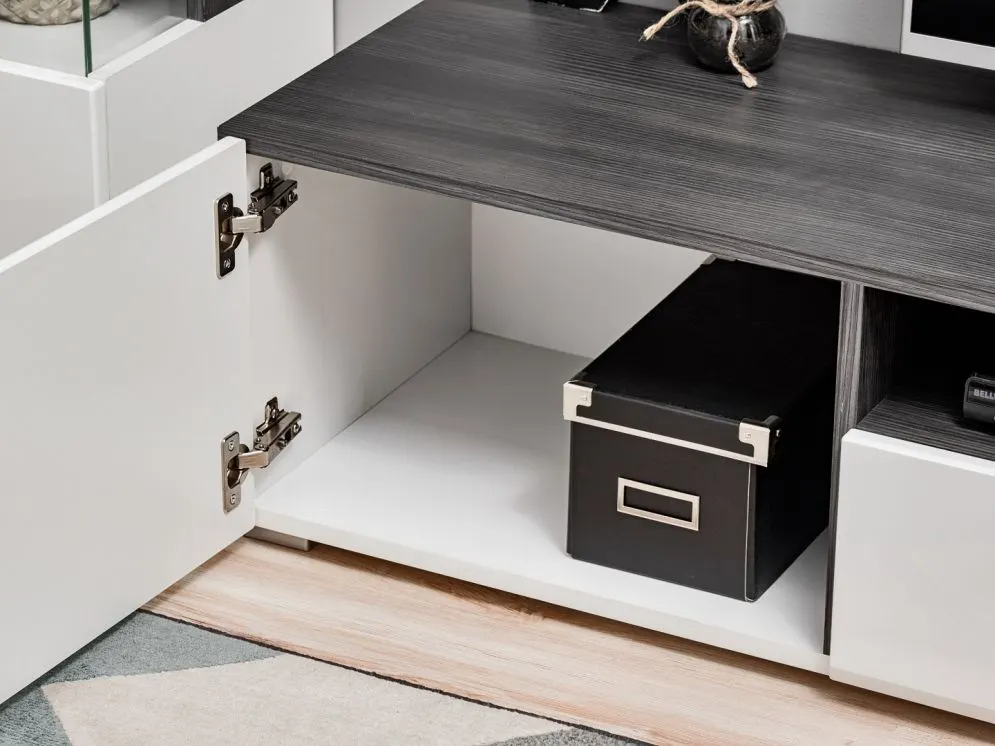 Meblościanka SOLIDO TWIN sosna czarna/biały połysk do salonu | MIRAT.  kolekcja SOLIDO