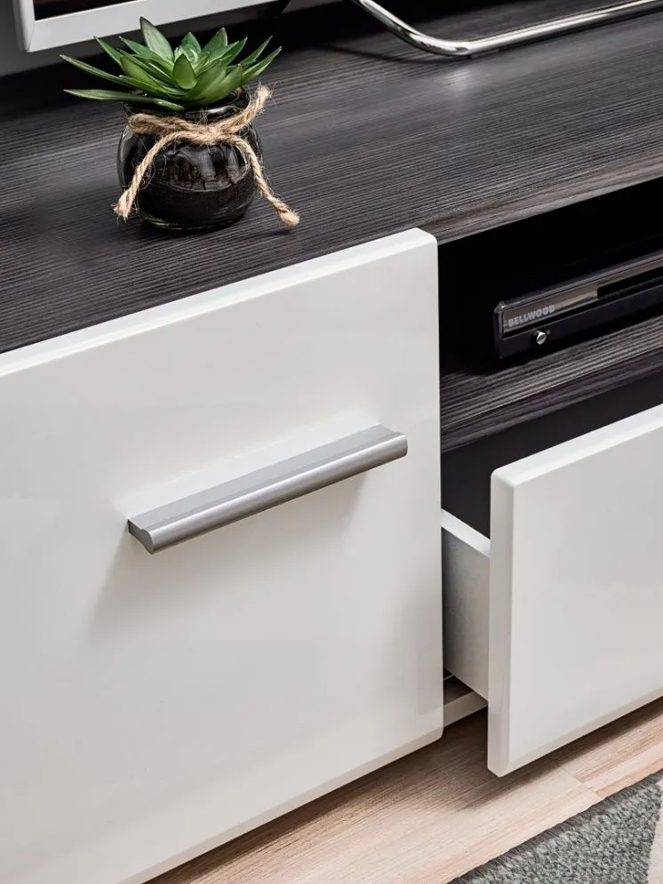 Meblościanka SOLIDO TWIN sosna czarna/biały połysk do salonu | MIRAT.  kolekcja SOLIDO