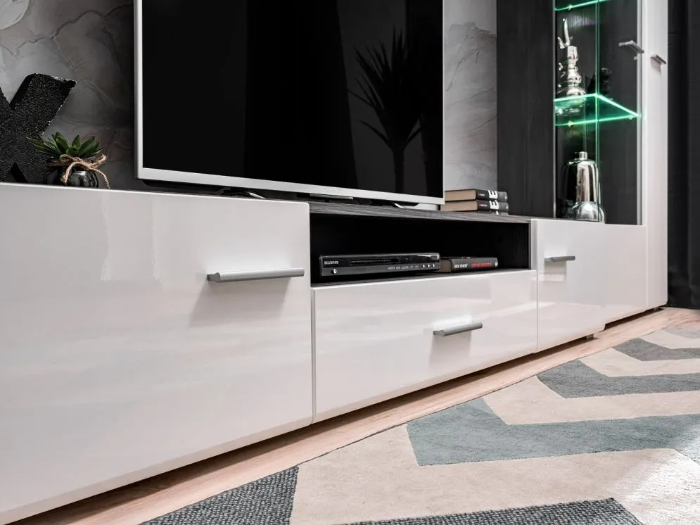 Meblościanka SOLIDO TWIN sosna czarna/biały połysk do salonu | MIRAT.  kolekcja SOLIDO