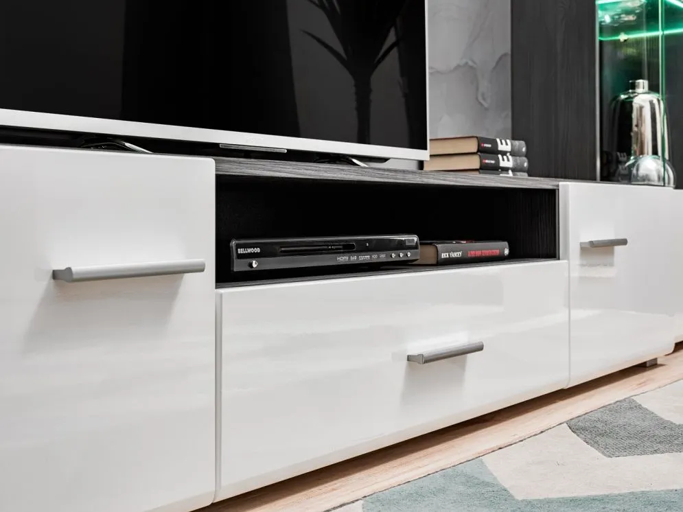 Meblościanka SOLIDO TWIN sosna czarna/biały połysk do salonu | MIRAT.  kolekcja SOLIDO