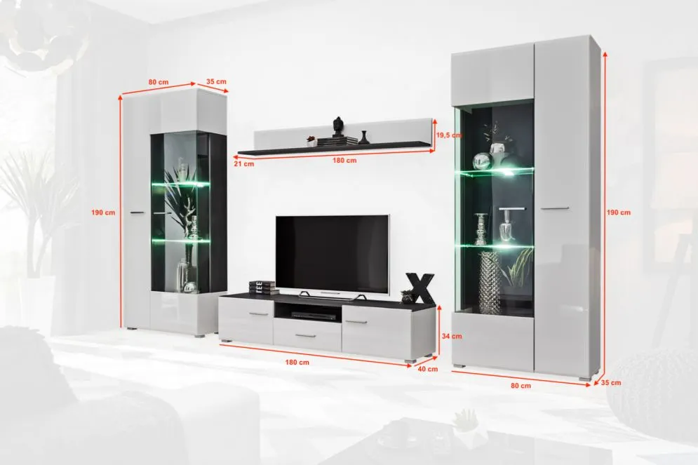 Meblościanka SOLIDO TWIN sosna czarna/biały połysk do salonu | MIRAT.  kolekcja SOLIDO