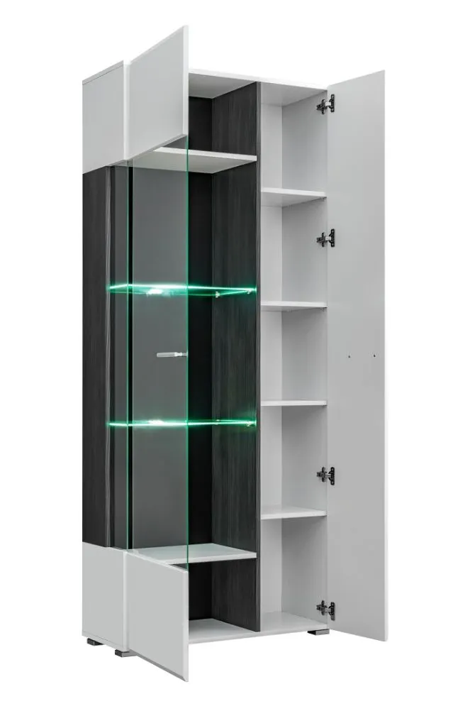 Witryna SOLIDO TWIN sosna czarna/biały połysk z podświetleniem LED | MIRAT.  kolekcja SOLIDO