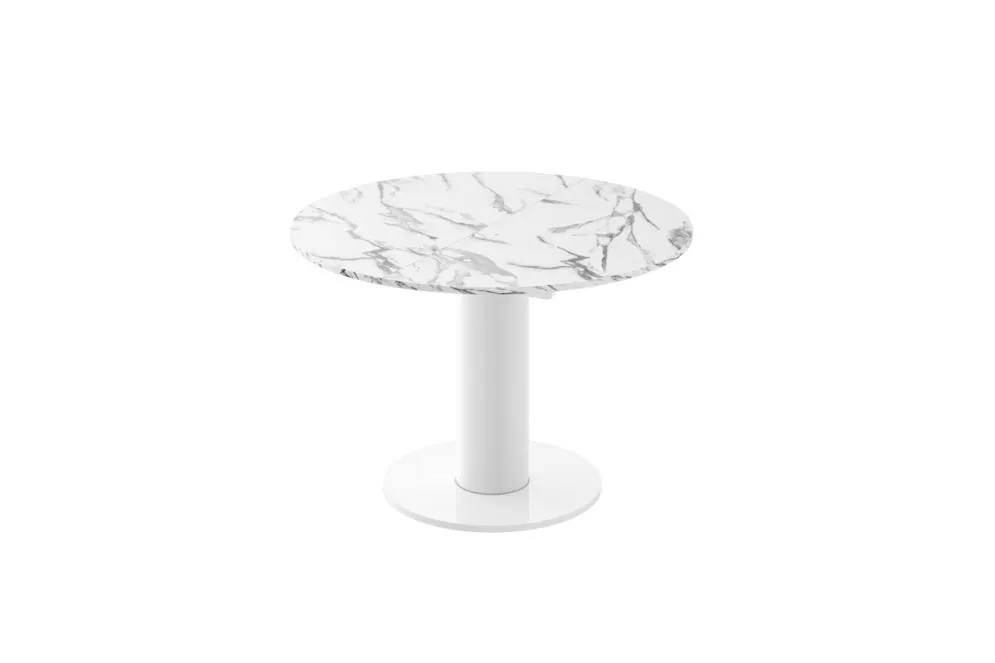 Stół rozkładany SOLO LUX 100(144)x100 biały marmur połysk/biały połysk I sklep meblowy MIRAT. styl GLAMOUR kolekcja SOLO LUX