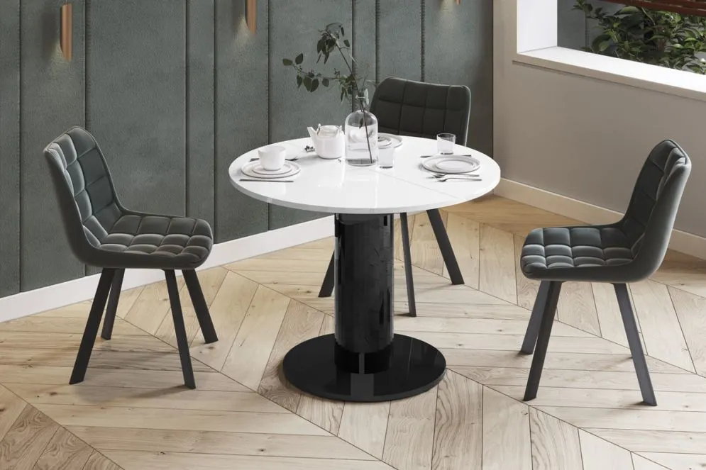 Stół rozkładany SOLO LUX 100(144)x100 biały połysk/czarny połysk dwukolorowy I sklep meblowy MIRAT.
