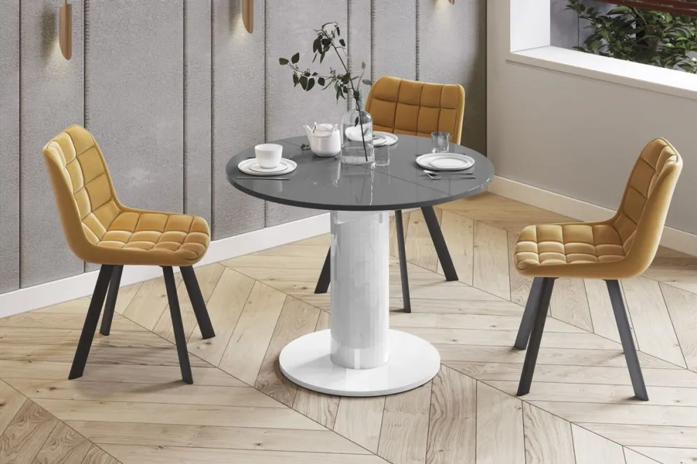 Stół rozkładany SOLO LUX 100(144)x100 szary połysk/biały połysk 6-osobowy I sklep meblowy MIRAT.