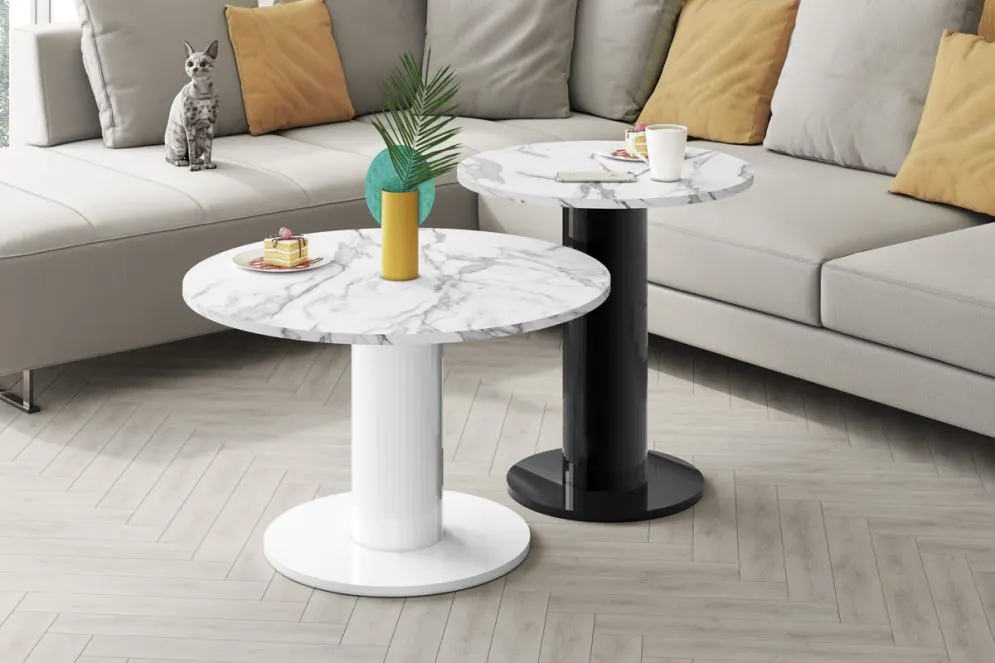 Stolik kawowy SOLO MINI ⌀80 biały marmur połysk/biały I sklep meblowy MIRAT. styl GLAMOUR kolekcja SOLO MINI