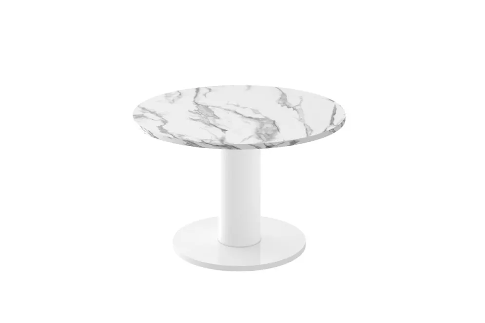 Stolik kawowy SOLO MINI ⌀80 biały marmur połysk/biały I sklep meblowy MIRAT. styl GLAMOUR kolekcja SOLO MINI