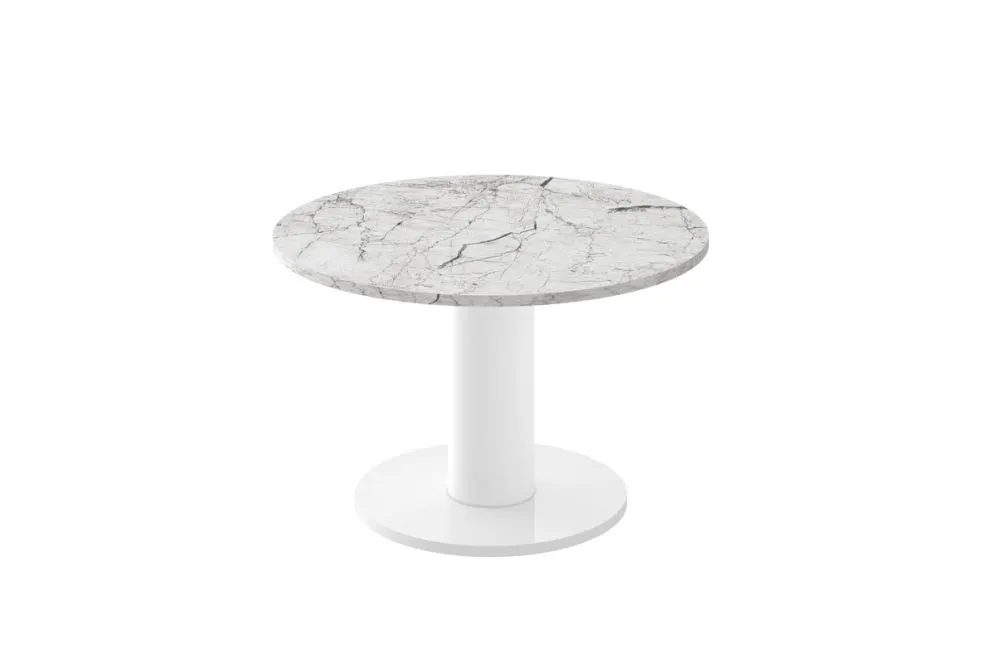 Stolik kawowy SOLO MINI ⌀80cm jasny marmur połysk/biały I sklep meblowy MIRAT. styl GLAMOUR kolekcja SOLO MINI