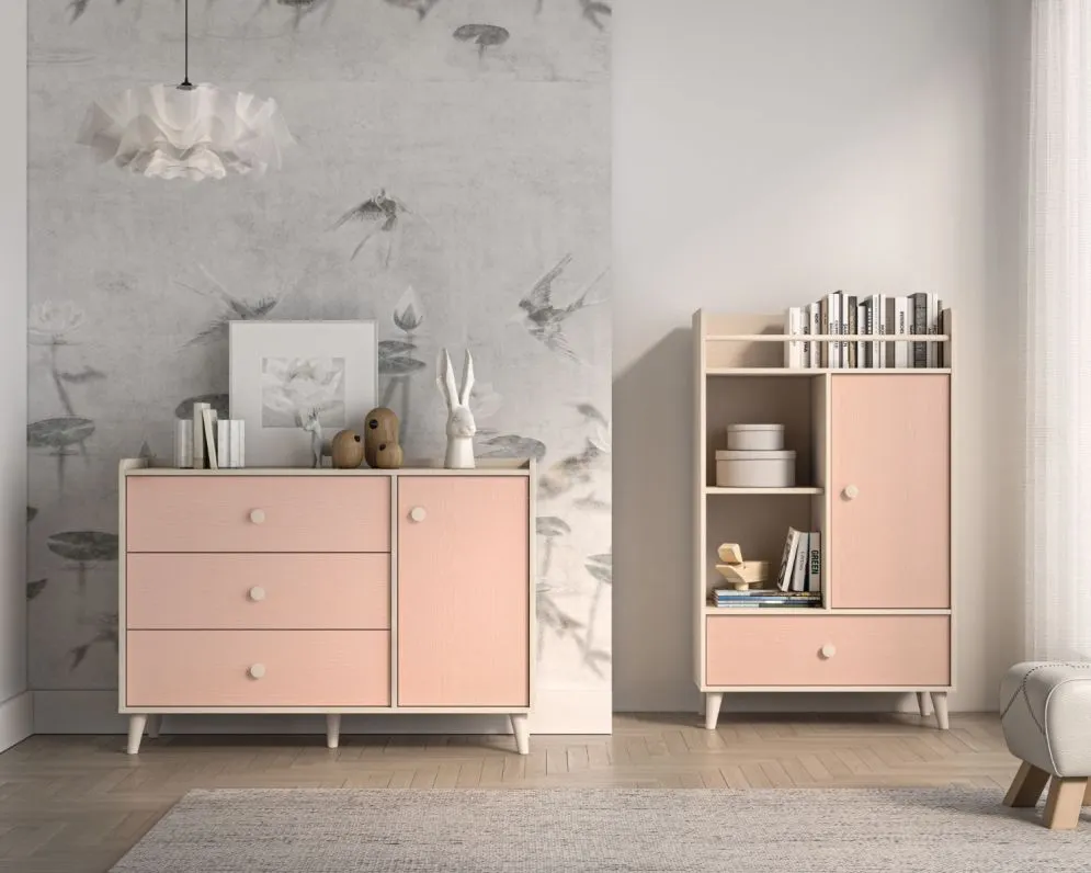 Komoda dziecięca MEVEL 05 różowa I sklep meblowy MIRAT. styl PASTELE kolekcja MEVEL