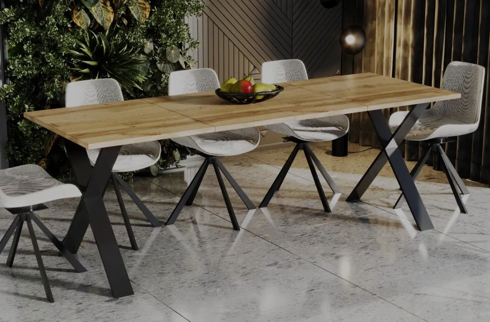 Stół rozkładany X 130(210)x80 dąb wotan w stylu industrialnym | MIRAT.