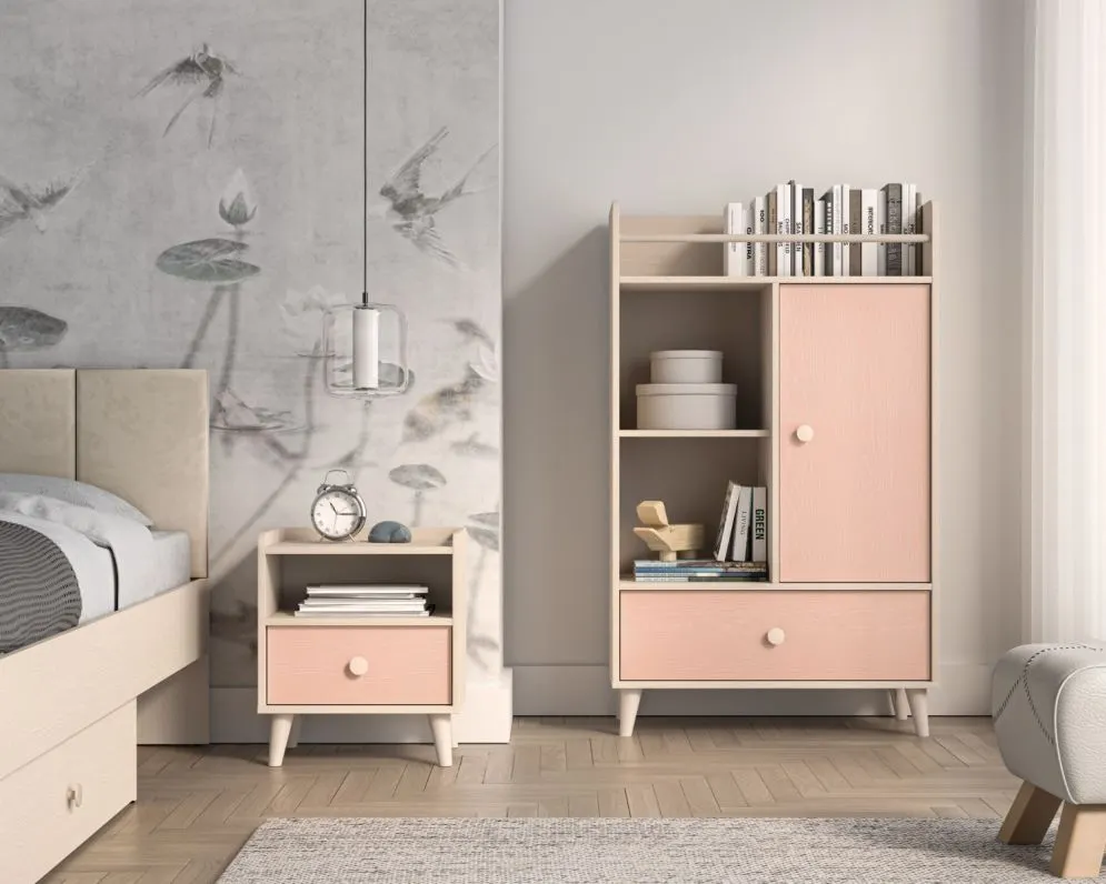 Szafka nocna dziecięca MEVEL różowa I sklep meblowy MIRAT. styl PASTELE kolekcja MEVEL