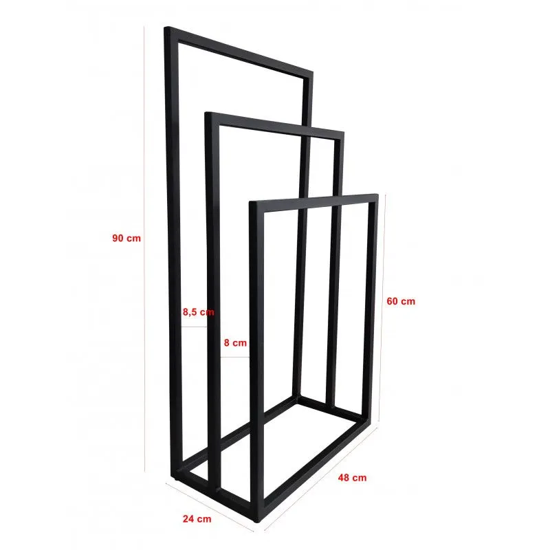 Wieszak na ręczniki CARL III 20 mm potrójny czarny mat stojący I sklep meblowy MIRAT. styl LOFT
