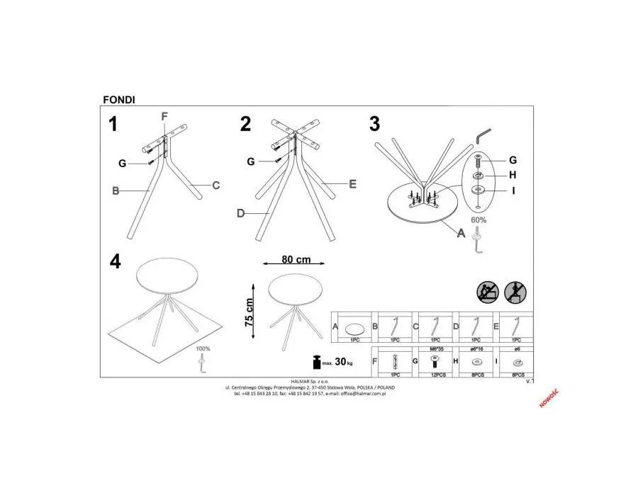 Czarny stół FONDI 80x80 okrągły | MIRAT. w stylu  kolekcja