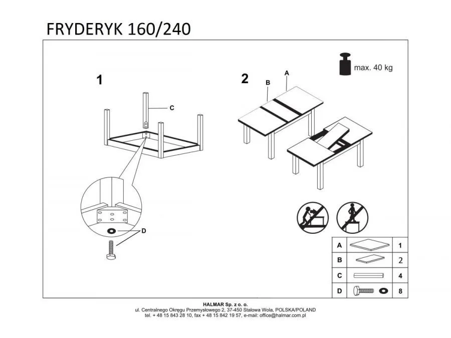 Stół FRYDERYK 160(240)x90 biały na drewnianych nogach rozkładany | MIRAT. w stylu  kolekcja