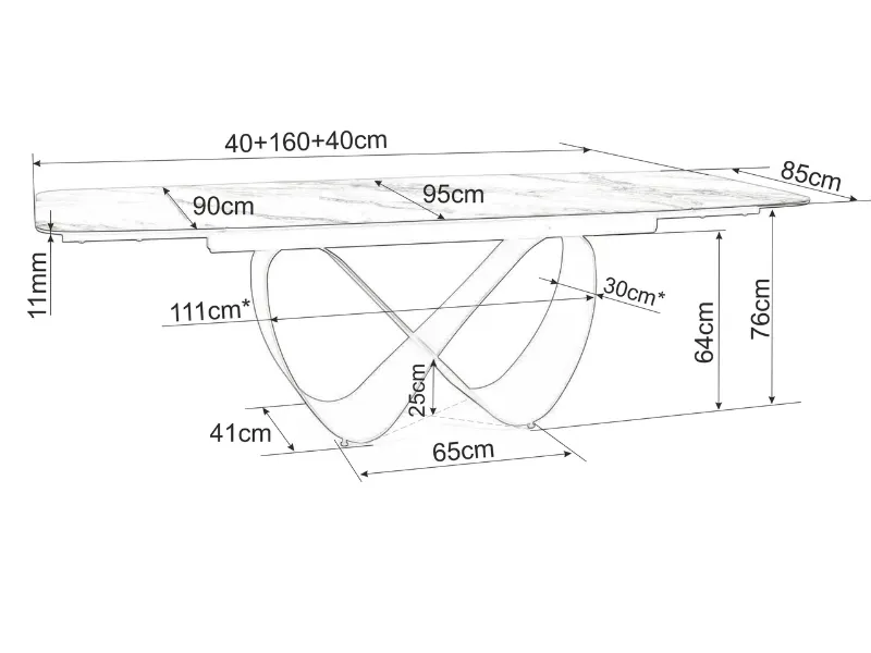 Stół ceramiczny Infinity 160(240)x95 cm z podstawą w kształcie nieskończoności | MIRAT styl LOFT