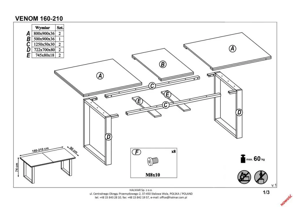 Stół VENOM 160(210)x90 w stylu loftowym | MIRAT. w stylu LOFT kolekcja