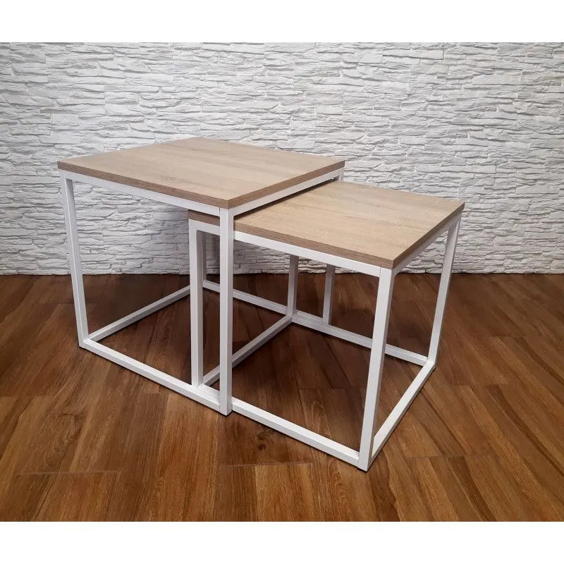 Stolik kawowy 2w1 CUBE dąb sonoma/biały kwadratowy I sklep meblowy MIRAT. styl LOFT, SKANDYNAWSKI