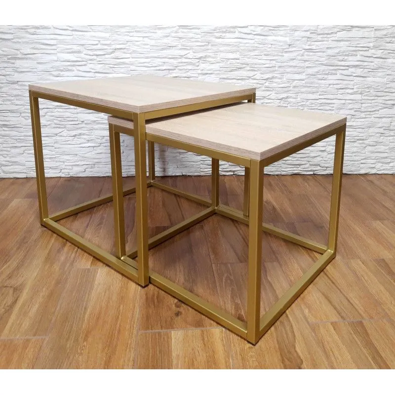 Stolik kawowy 2w1 CUBE dąb sonoma/złoty kwadratowy I sklep meblowy MIRAT. styl LOFT