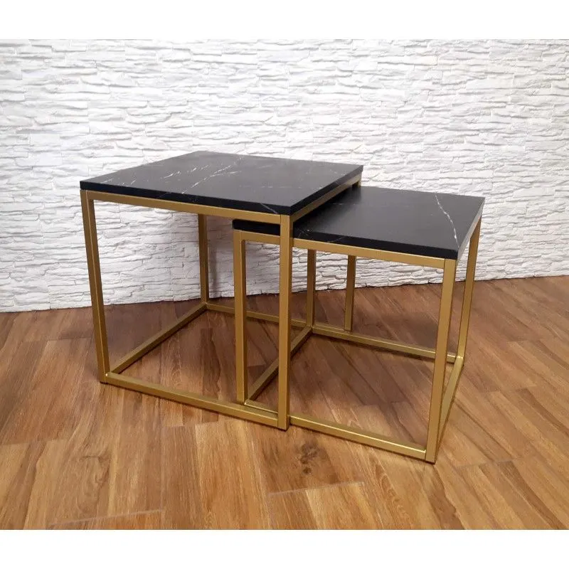 Stolik kawowy 2w1 CUBE marmur czarny/złoty metalowy I sklep meblowy MIRAT. styl LOFT