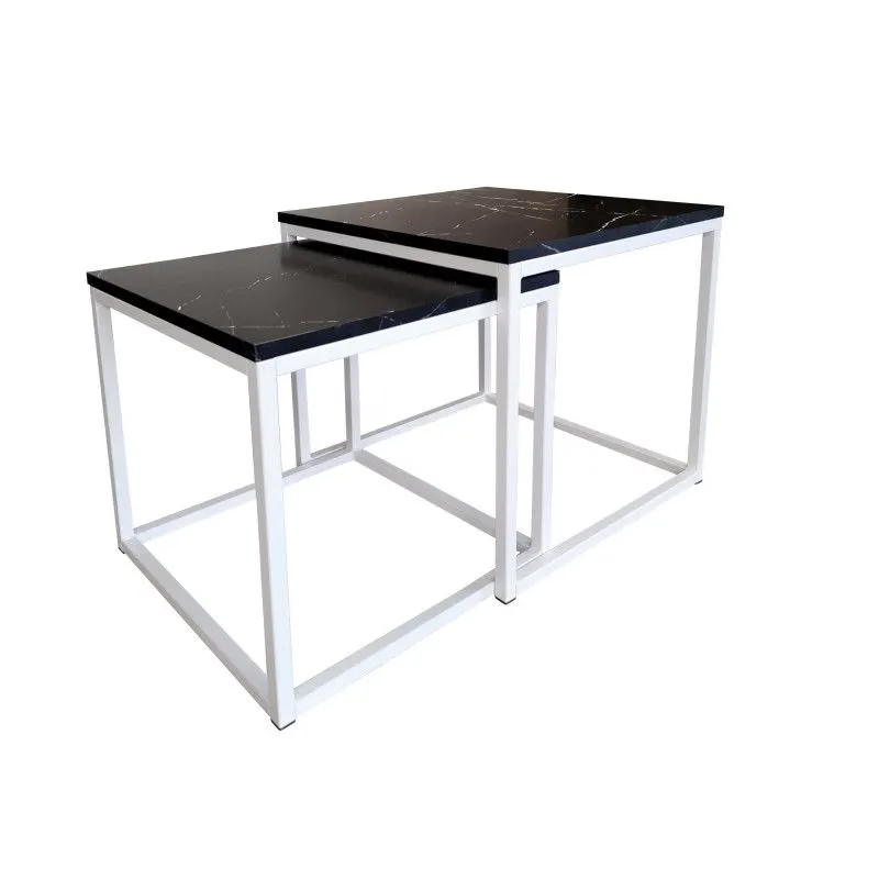 Stolik kawowy 2w1 CUBE marmur czarny/biały metalowy I sklep meblowy MIRAT. styl LOFT, SKANDYNAWSKI
