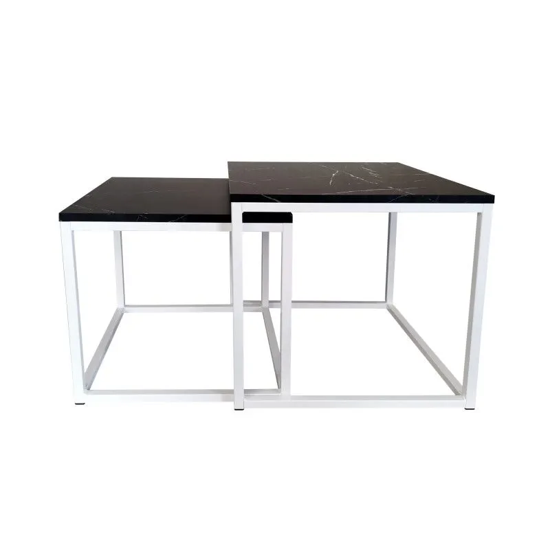 Stolik kawowy 2w1 CUBE marmur czarny/biały metalowy I sklep meblowy MIRAT. styl LOFT, SKANDYNAWSKI