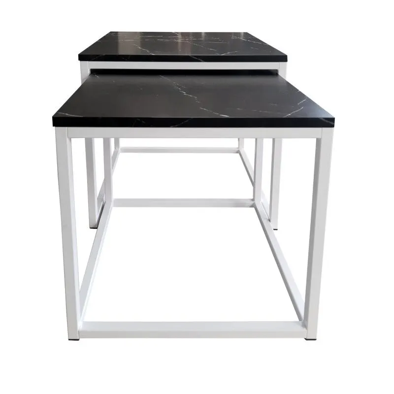 Stolik kawowy 2w1 CUBE marmur czarny/biały metalowy I sklep meblowy MIRAT. styl LOFT, SKANDYNAWSKI