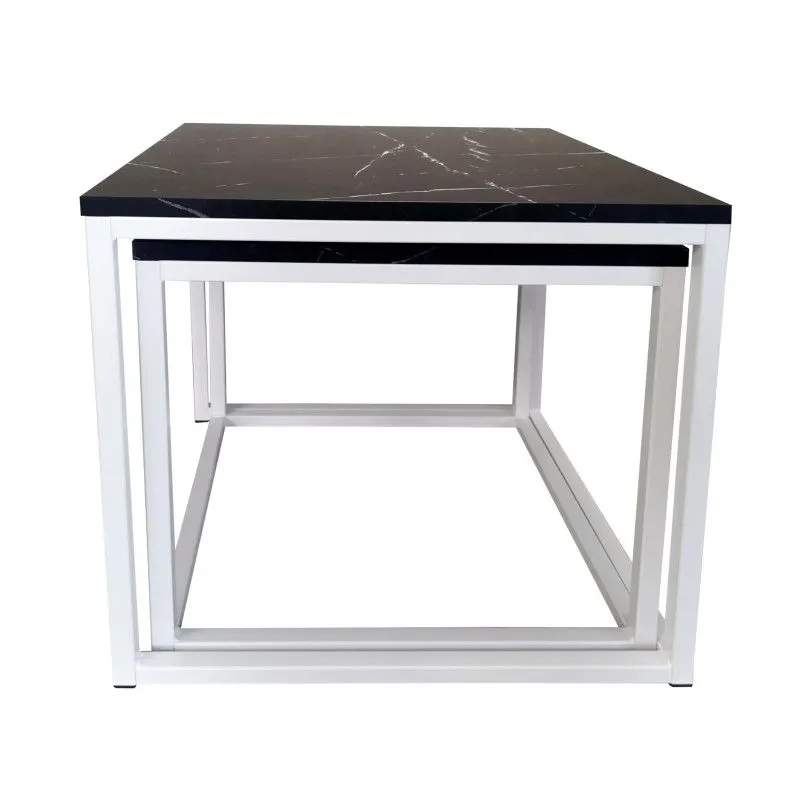 Stolik kawowy 2w1 CUBE marmur czarny/biały metalowy I sklep meblowy MIRAT. styl LOFT, SKANDYNAWSKI