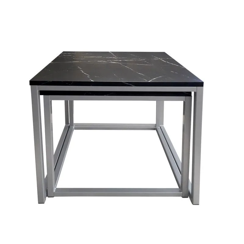 Stolik kawowy 2w1 CUBE marmur czarny/srebrny loftowy I sklep meblowy MIRAT. styl LOFT