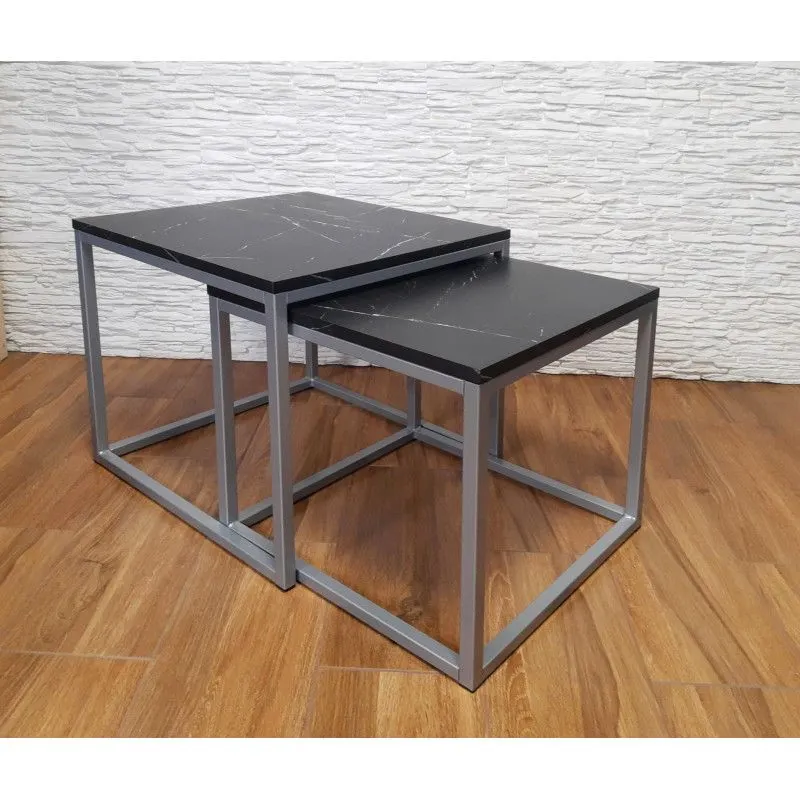 Stolik kawowy 2w1 CUBE marmur czarny/srebrny loftowy I sklep meblowy MIRAT. styl LOFT