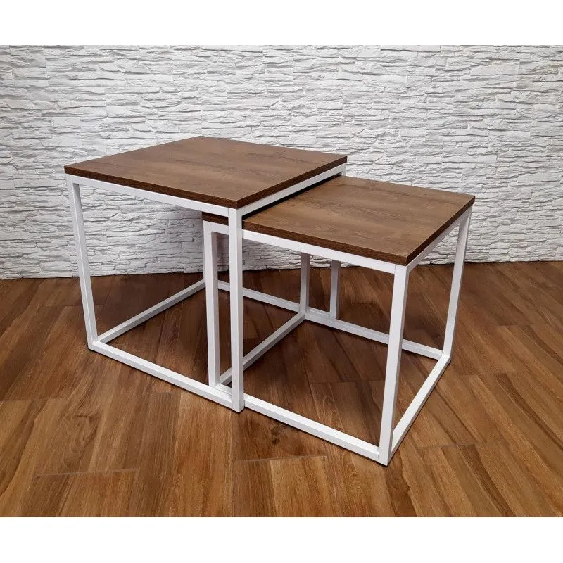Stolik kawowy 2w1 CUBE orzech/biały kwadratowy I sklep meblowy MIRAT. styl LOFT, SKANDYNAWSKI