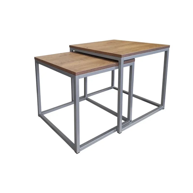 Stolik kawowy 2w1 CUBE orzech/srebrny metalowy I sklep meblowy MIRAT. styl LOFT