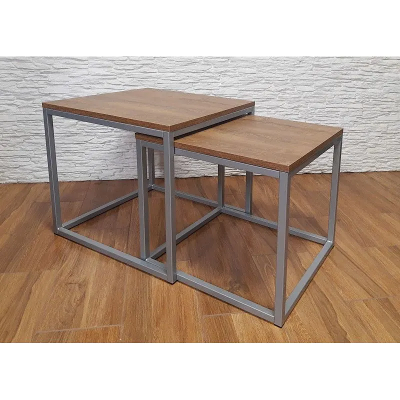 Stolik kawowy 2w1 CUBE orzech/srebrny metalowy I sklep meblowy MIRAT. styl LOFT