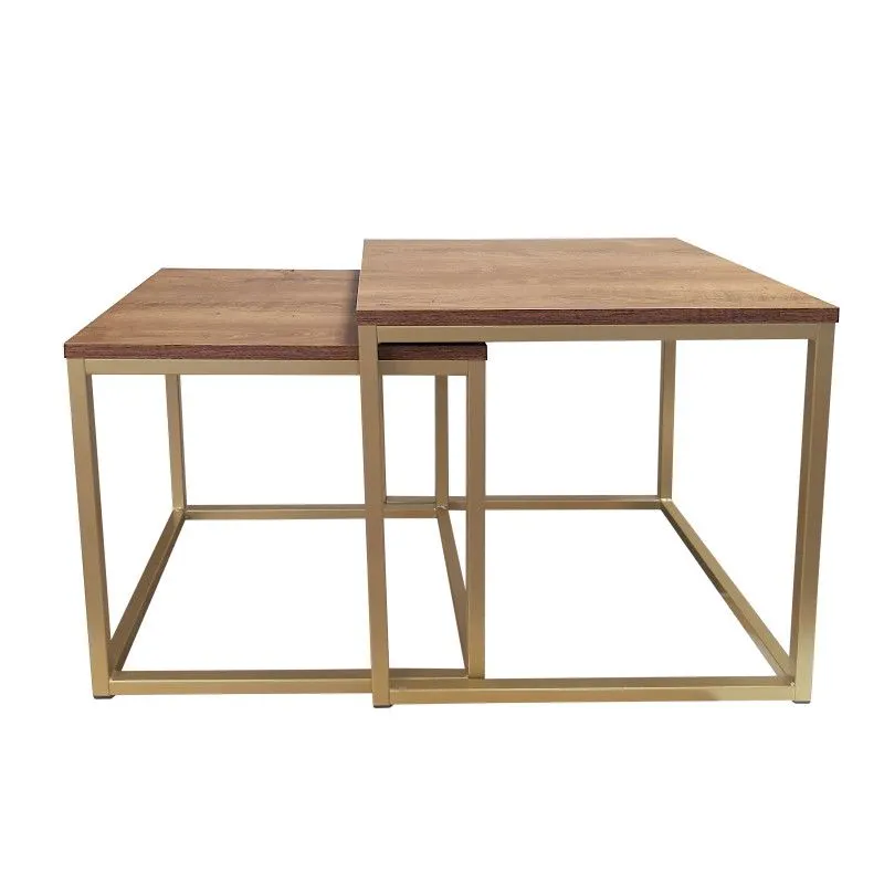 Stolik kawowy 2w1 CUBE orzech/złoty metalowy I sklep meblowy MIRAT. styl LOFT