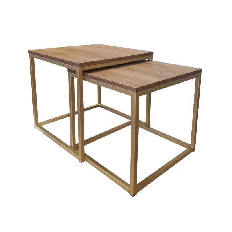 Stolik kawowy 2w1 CUBE orzech/złoty metalowy I sklep meblowy MIRAT. styl LOFT