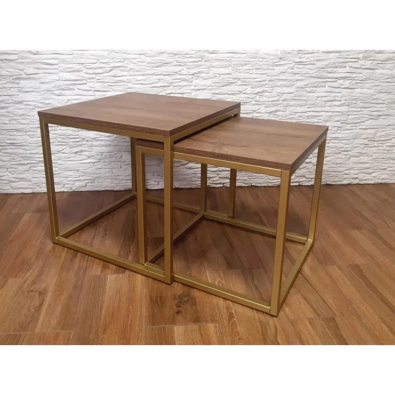 Stolik kawowy 2w1 CUBE orzech/złoty metalowy I sklep meblowy MIRAT. styl LOFT