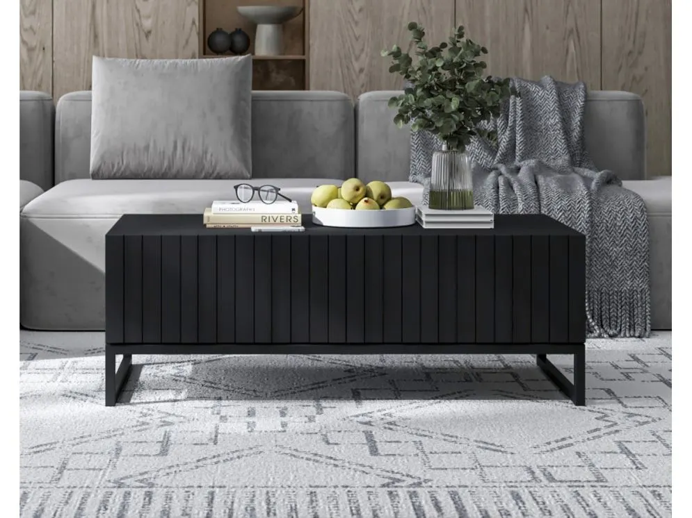 Stolik kawowy TAL 3D 110x54cm czarny mat w stylu loft I sklep meblowy MIRAT. styl LOFT, RYFLOWANY kolekcja TAL