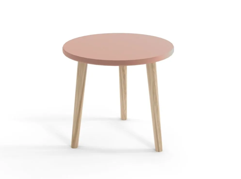 Stolik LEBEL 60x60 różowy na drewnianych nogach | MIRAT. styl SKANDYNAWSKI kolekcja LEBEL