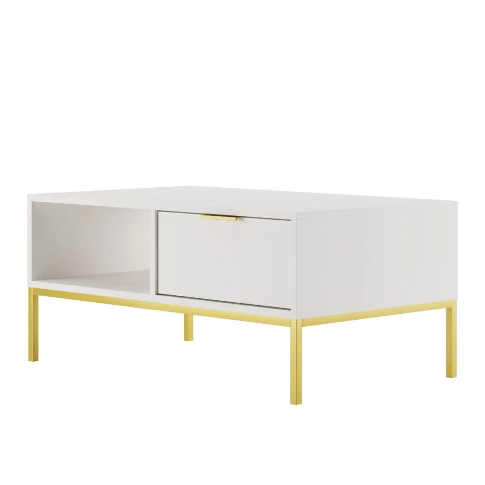 Stolik kawowy AUSTIN 100x60 biały/złoty do salonu w stylu glamour I sklep meblowy MIRAT. styl GLAMOUR