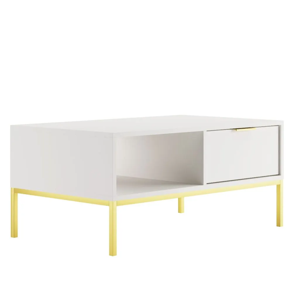 Stolik kawowy AUSTIN 100x60 biały/złoty do salonu w stylu glamour I sklep meblowy MIRAT. styl GLAMOUR