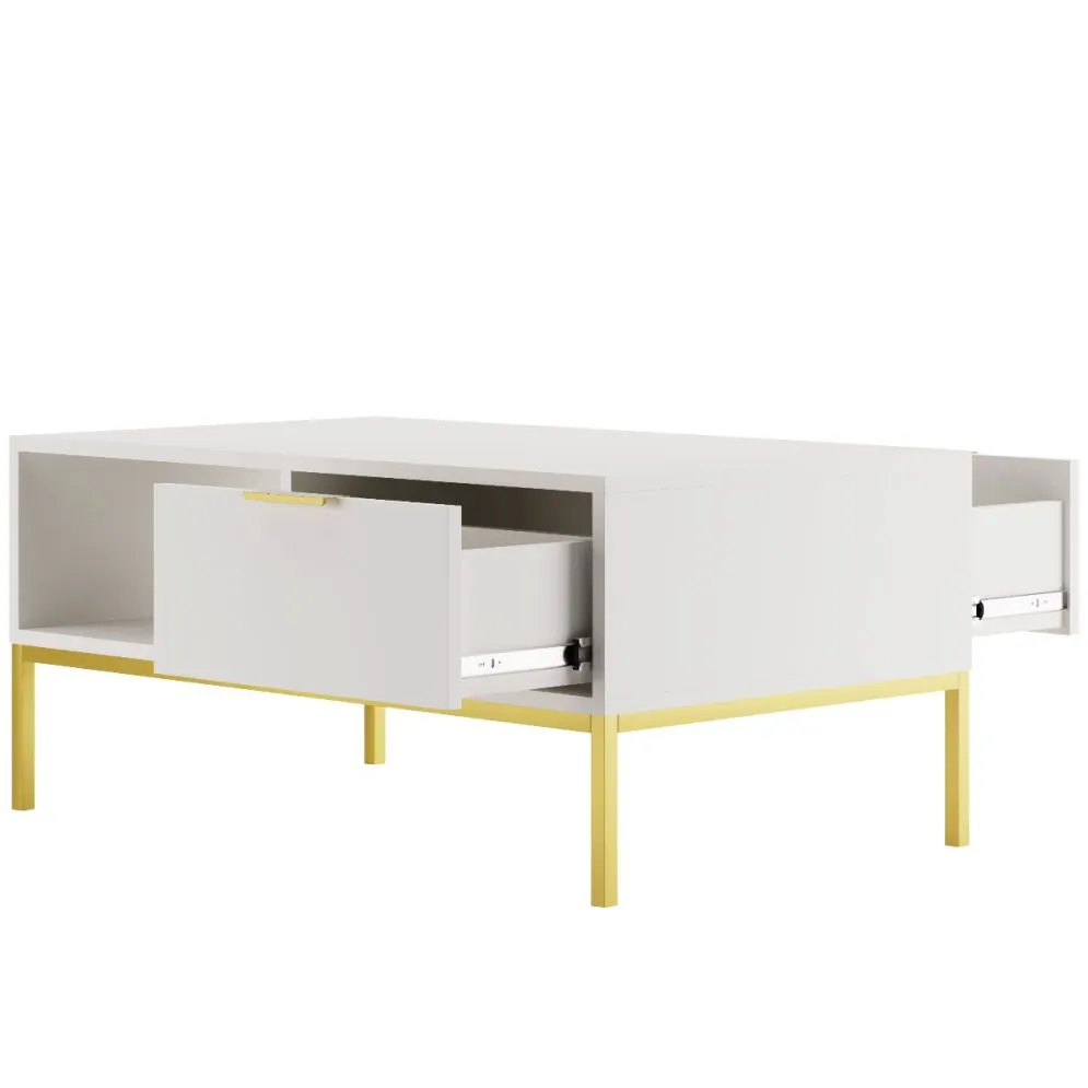 Stolik kawowy AUSTIN 100x60 biały/złoty do salonu w stylu glamour I sklep meblowy MIRAT. styl GLAMOUR