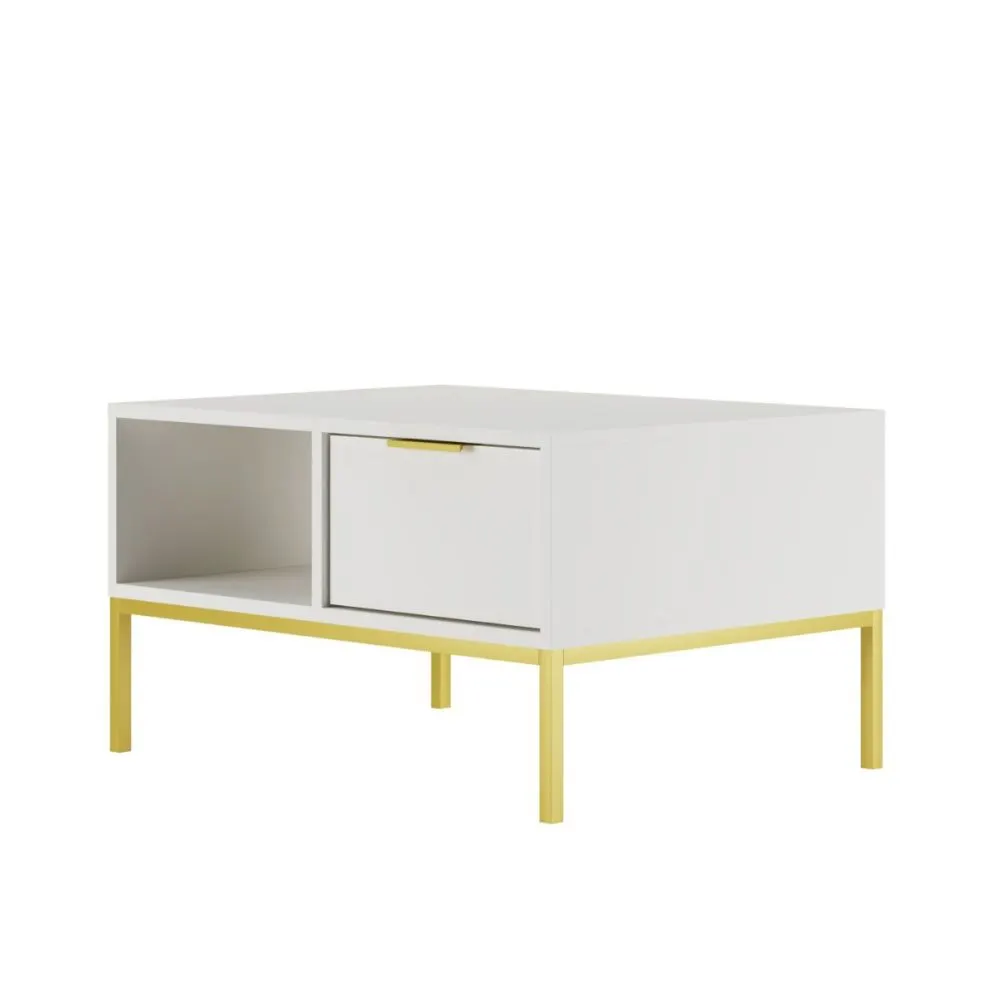 Stolik kawowy AUSTIN 80x60 biały/złoty z szufladami I sklep meblowy MIRAT. styl GLAMOUR