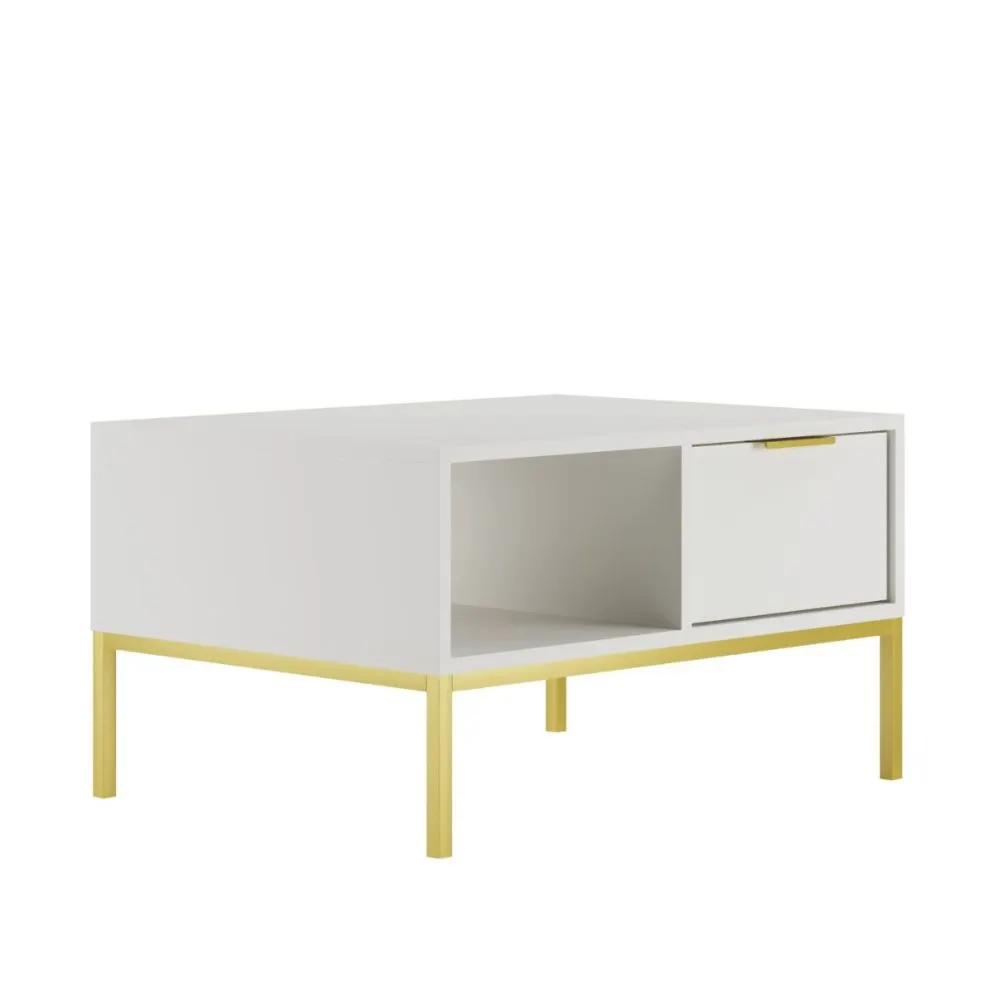 Stolik kawowy AUSTIN 80x60 biały/złoty z szufladami I sklep meblowy MIRAT. styl GLAMOUR