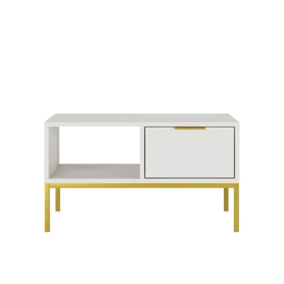 Stolik kawowy AUSTIN 80x60 biały/złoty z szufladami I sklep meblowy MIRAT. styl GLAMOUR