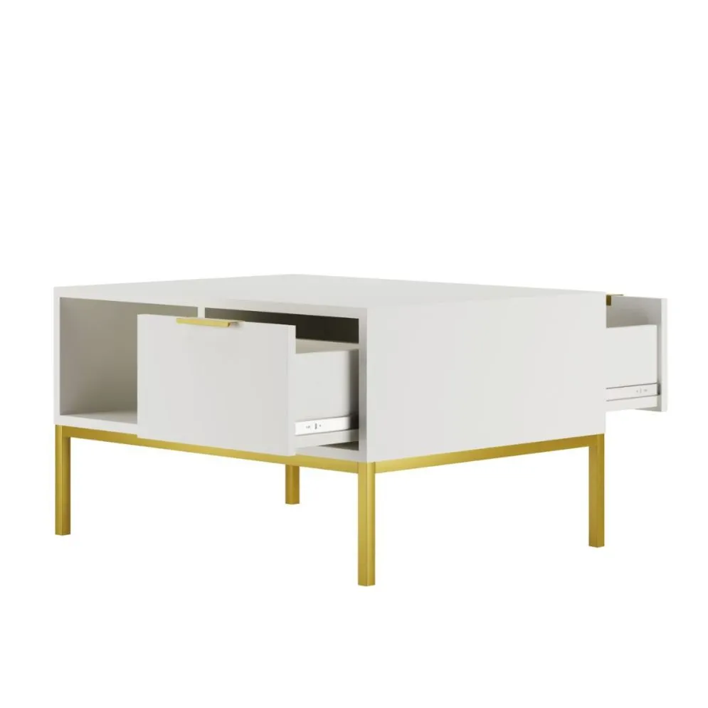 Stolik kawowy AUSTIN 80x60 biały/złoty z szufladami I sklep meblowy MIRAT. styl GLAMOUR