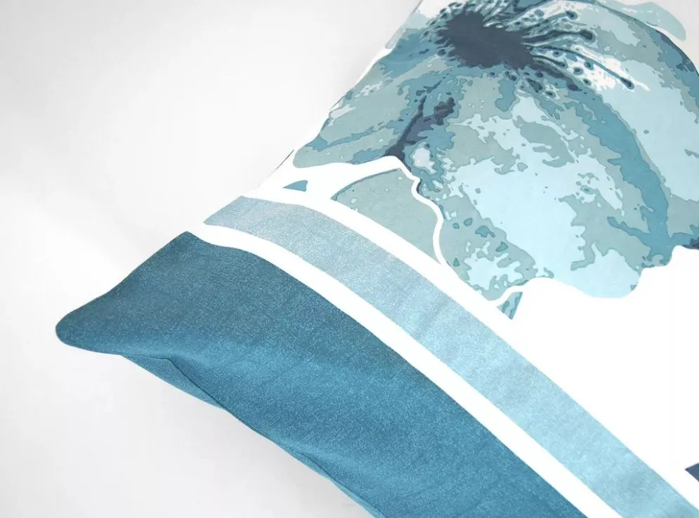 Pościel satynowa FLORIDO 160X200 biała/niebieska 100% bawełny I sklep meblowy MIRAT.