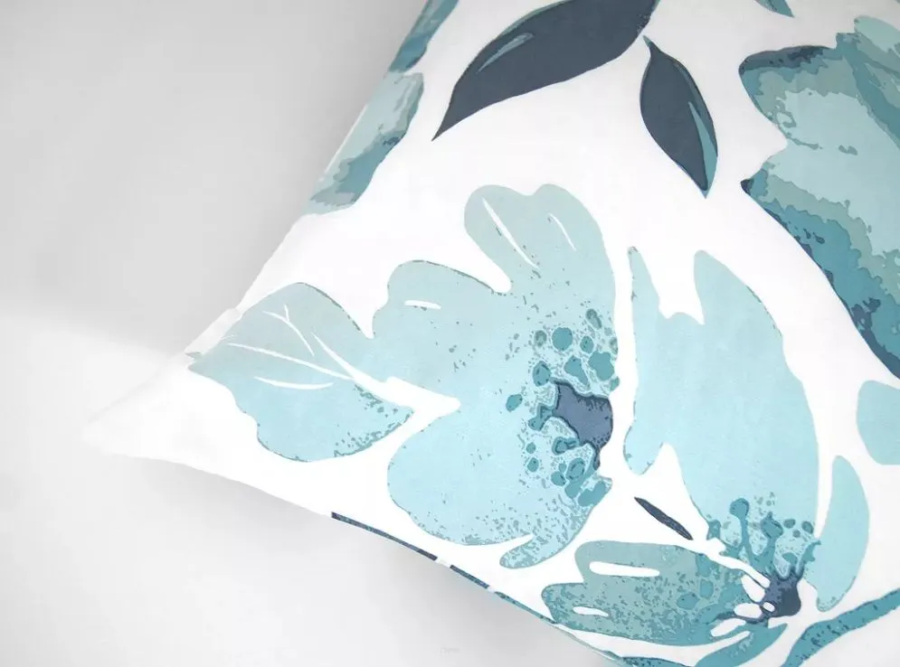 Pościel satynowa FLORIDO 160X200 biała/niebieska 100% bawełny I sklep meblowy MIRAT.