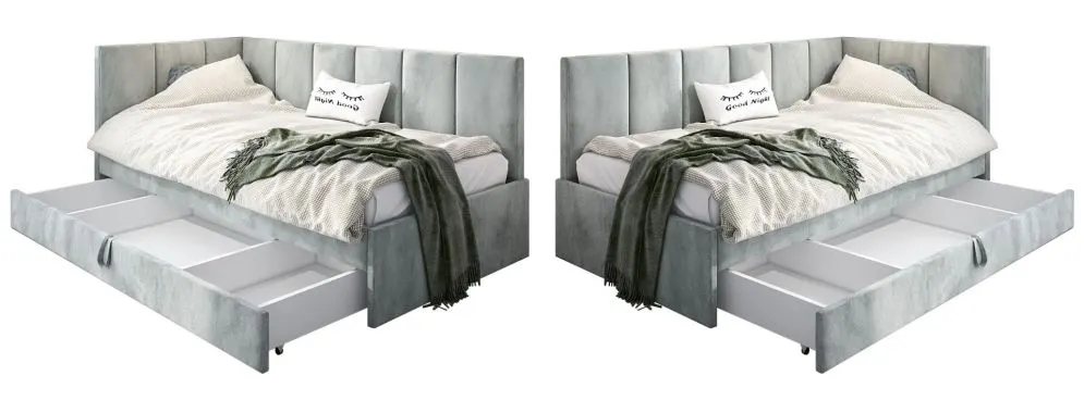 Łóżko młodzieżowe AURA 2 80x200 jasno szare z tapicerowanym panelem L i szufladą I sklep meblowy MIRAT.